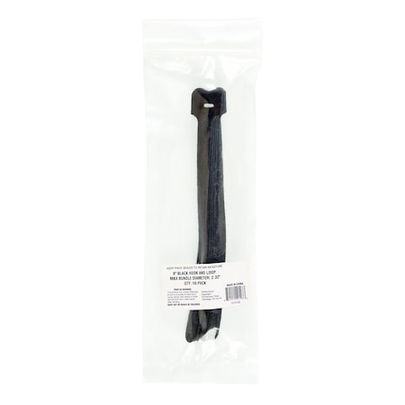South Main Hardware Cable Tie, 8 in L, 2.3 in Max Bundle Dia., Black, 6 lbs Strength, 10 PK 222168